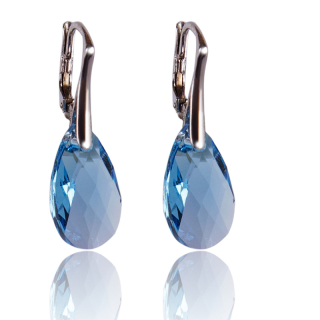 Stříbrné náušnice s krystaly Kapka Aquamarine