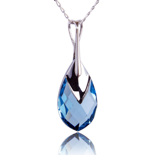 Náhrdelník Metalická Kapka s krystalem Aquamarine